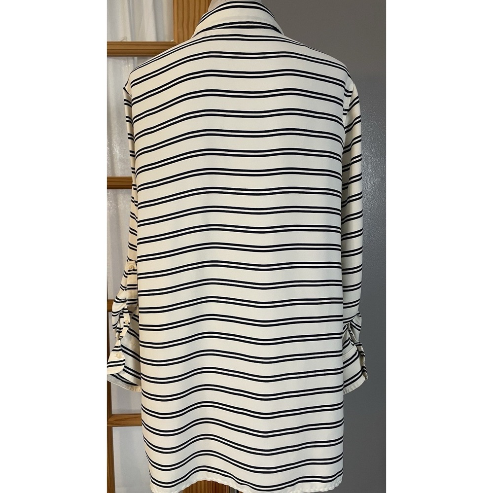 90s Talbots Striped Tunic Button Blouse XL White Black Long Sleeve Career Party - Picture 3 of 12
